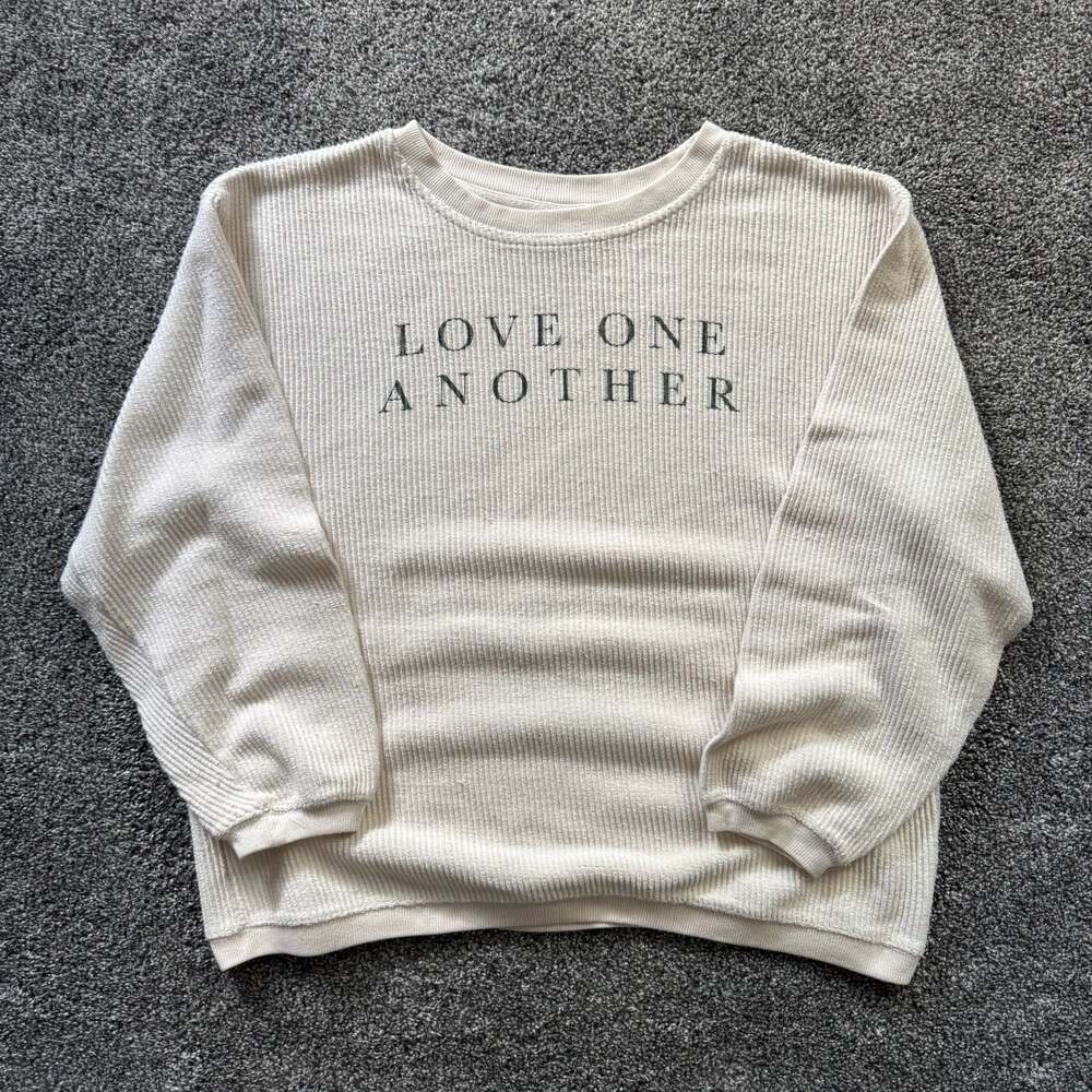 MV Sport Love One Another Ribbed Thermal Crewneck Sweatshirt Cream Size M